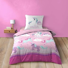 Różowa bawełniana pościel dziecięca jednoosobowa 140x200 cm Licorne – douceur d'intérieur