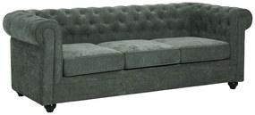 Kanapa 3-osobowa z zielonej tkaniny CHESTERFIELD