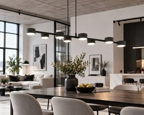 Lampa wisząca długa Megara 8 Black, 8 kloszy do salonu w stylu industrialnym