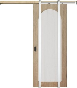 Drzwi przesuwne chowane w ścianie drewniane i z MDF - łuk z żebrowanego szkła hartowanego - W205 x S83 cm - ODEZA