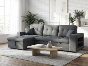 Rozkładana sofa narożna 3-osobowa "Axel" szara, tkanina styl bubble, odwracalny narożnik, pojemnik i wbudowana półka