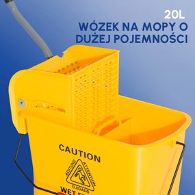 HOMCOM Profesjonalny Wózek do Sprzątania z Wiadrem i Praską Kolor Żółty 63x27x67cm | Aosom PL