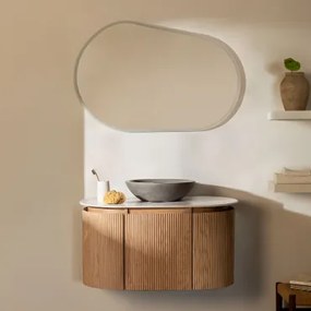 Zestaw Wiszących Mebli Łazienkowych Z Drewna Carsone Naturalna & Bez Jednostki Pomocniczej & Okrągły Szary Cement Ø40 Cm Tarsis - Sklum