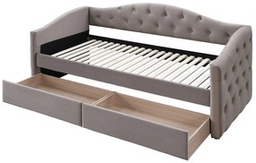 Łóżko tapicerowane jednoosobowe 90x200 welurowe beżowe z szufladami ALOHA