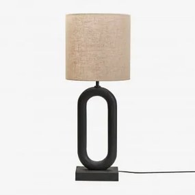 Lampa Stołowa Z Drewna Mango Tiberia Nizina Czarna & Jasny Piaskowy Brąz Ø30 Cm - ↑30 Cm Arlina - Sklum
