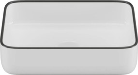 Umywalka nablatowa prostokątna ceramiczna - Biały z czarnym brzegiem - 50 x 39 cm - JUNIKO II