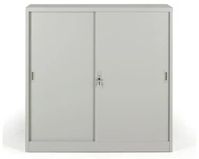 Metalowa szafa z przesuwnymi drzwiami, demontowana, 2 półki, 1200 x 1200 x 450 mm, jasnoszary