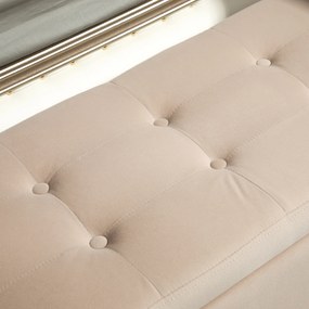 HOMCOM Tapicerowana ławka welurowa z podłokietnikami i miejscem do przechowywania beżowa 107x42x65 cm | Aosom PL