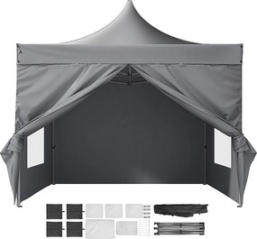 Altana Rozkładana, SucceBuy 304,8x304,8 CM Namiot Rozkładany z Bocznymi Ścianami do Użytku na Zewnątrz Ciemnoszary