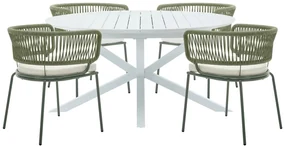 Zestaw mebli ogrodowych jadalnianych z aluminium: stół rozkładany dł. 150/200 cm i 4 fotele z metalu i sznurka - Khaki i biały - PISTO marki MYLIA
