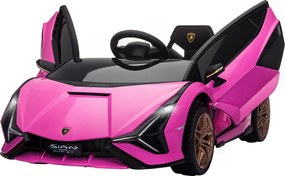 HOMCOM Elektryczny samochód dla dzieci, Lamborghini, 3-5 km/h, Pilot, dla dzieci 3-5 lat, Różowy