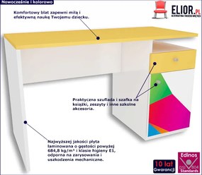 Biurko dziecięce szkolne z kolorową grafiką Elif 3X - 3 kolory