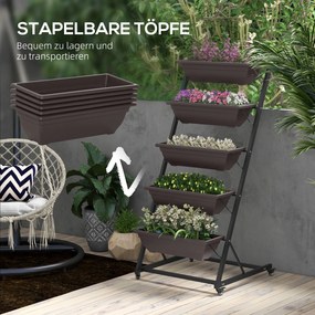 Outsunny 5-poziomowy stojak na rośliny, 145 cm wysoki kwietnik z doniczkami i kółkami, stalowy kwietnik, brązowy | Aosom PL