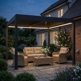 Outsunny Pergola 3x3 m z aluminium z oświetleniem LED, pilotem i regulowanym lamelowym dachem | Aosom PL