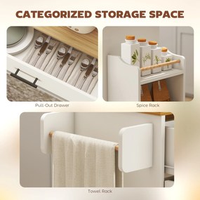 HOMCOM Wyspa kuchenna, wózek na kółkach z rozkładanym blatem, szuflada, półka, 120 x 68 x 85 cm, Biały