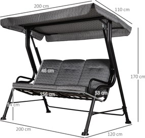 Huśtawka ogrodowa 3osobowa z regulowanym daszkiem Outsunny Komfort i ochrona przed słońcem Tekstylina | Aosom PL