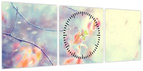 Obraz - Listki w lodzie (z zegarem) (90x30 cm)