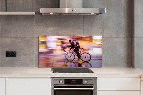 Szklany Panel Człowiek i Rower w Blasku Świateł