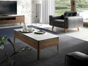 Prostokątny stolik kawowy z marmuru porcelanowego i orzecha włoskiego 2049 ANGEL CERDA