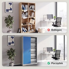 Biurowa szafa metalowa z drzwiami przesuwnymi szaro-niebieska: KUBA 900 x 1850 x 400 mm