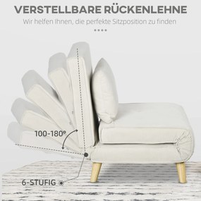 HOMCOM Fotel do Spania, 6-stopniowa regulacja oparcia, wygląd lnu, do 150 kg, Kremowy