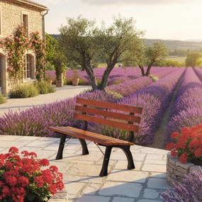 Outsunny Ławka dla 2 osób, do ogrodu i tarasu, Żeliwo + Drewno naturalne, 120 x 57 x 70 cm, Brązowy