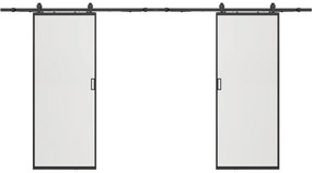 Drzwi przesuwne naścienne podwójne - aluminium i matowe szkło hartowane - 2 x wys. 205 x szer. 73 cm - LINCI II