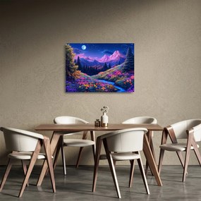 Obraz na szkle - Fioletowy krajobraz przy pełni księżyca (70x50 cm)