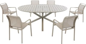 Zestaw mebli ogrodowych z aluminium : okrągły, rozkładany stół o dł. 150/200 cm i 6 składanych foteli - Taupe - VELYRA marki MYLIA