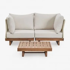 Zestaw Wypoczynkowy Do Salonu Z 2-częściową Modułową Sofą, 2 Fotelami Narożnymi I Stolikiem Kawowym Z Drewna Akacjowego Dailin Akacja Brąz - Sklum