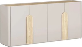 Komoda Amilio 200 cm czterodrzwiowa - kaszmir / dąb olejowany / uchwyty dąb jasny - Wyprzedaż ekspozycji