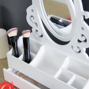 Toaletka z serii Romantic, przegrody, lustro, matowa biel.