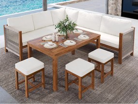 Zestaw jadalniany ogrodowy, kanapa narożna, zestaw stół i krzesła na zewnątrz dla 7-8 osób, 3 taborety i 1 stół, akacja, brązowy