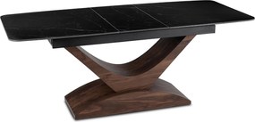 Zestaw Stół Rozkładany Ceramiczny ALICANTE 160-200 cm Czarny/Orzech i 4 Krzesła Tapicerowane EDRICK Rude