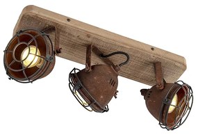 Industrialny reflektor Rustykalny / Vintage brązowy z drewnem, regulowany, 3-światłowy - GinaPrzemysłowy Oswietlenie wewnetrzne