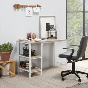 Biurko Colummn Bureau Colón Blanc, Stół na PC, 2 Półki, Styl Przemysłowy, Długość 110 cm.