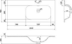 Mexen Rivel szafka łazienkowa 100 cm z umywalką Vela prawą, 1S, 1D, ryflowana, biała mat - 91A23-10047-3-BBFF01-W23P01
