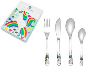 Sztućce dla dzieci ze stali nierdzewnej w kolorze srebra 4 szt. Unicorn – Zilverstad