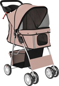 PawHut Wózek dla psa składany z odblaskami, koszem i poduszką dla małych psów do 10 kg, wymiary 77x44x102 cm, kolor kawowy | Aosom PL