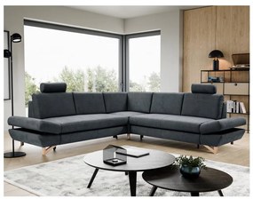 Rozkładany narożnik tapicerowany z pojemnikiem na pościel, w układzie L AVESTA antracyt.