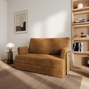 Masseno Sofa piankowa LADIA z funkcją spania, Kanapa z pianki do salonu, Bezmontażowa, Tkanina sztruksowa – Miedziany TILIA 56