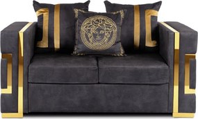 Sofa PALLAZO 2S Dwuosobowa Czarno/Złota Welurowa Nowoczesna Glamour