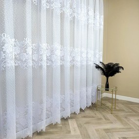 Firana żakardowa biała w róże podkład deszczyk - wys. 250 cm