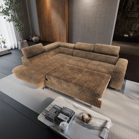 Masseno Narożnik VELISS z funkcją spania i pojemnikiem na pościel Rozkładana sofa do Salonu - Beżowy, TILIA 17