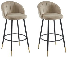 Zestaw 2 stołków barowych z weluru i metalu - Beżowy - ELIRAM