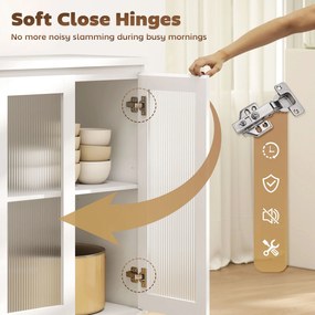 HOMCOM Szafka bufetowa, komoda z 4 szufladami, 2 przeszklone drzwi, nowoczesny design, MDF, biały