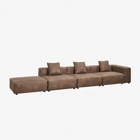 3-częściowa Modułowa Sofa Narożna Prawostronna Z Wysokim Podłokietnikiem I Pufą ↔︎450 Cm Bruna Zamsz W Kolorze Brązowej Kawy - Sklum