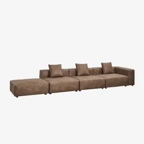 Sofa Modułowa Narożna Prawa 3-częściowa Z Wysokim Podłokietnikiem I Pufą (↔︎450 Cm) Bruna Zamsz W Kolorze Brązowej Kawy - Sklum