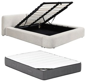 Łóżko ze skrzynią  180 x 200 cm - Tkanina - Beżowy + Materac - JUDALO od Maison Céphy