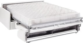 Kanapa 4-osobowa rozkładana typu express z białej ekoskóry z siedziskiem z pianki z pamięcią kształtu - Powierzchnia 160 cm - Materac 22 cm z pianki i z siedziskiem z pianki z pamięcią kształtu CALIFE